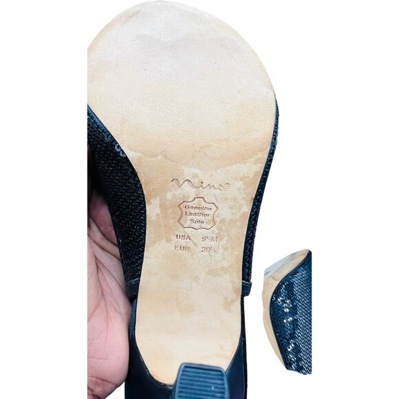 ✨ Nina Slingback Heels New Year sequin Mesh Black 9M Leather Sole Formal Shoe - Picture 7 of 7